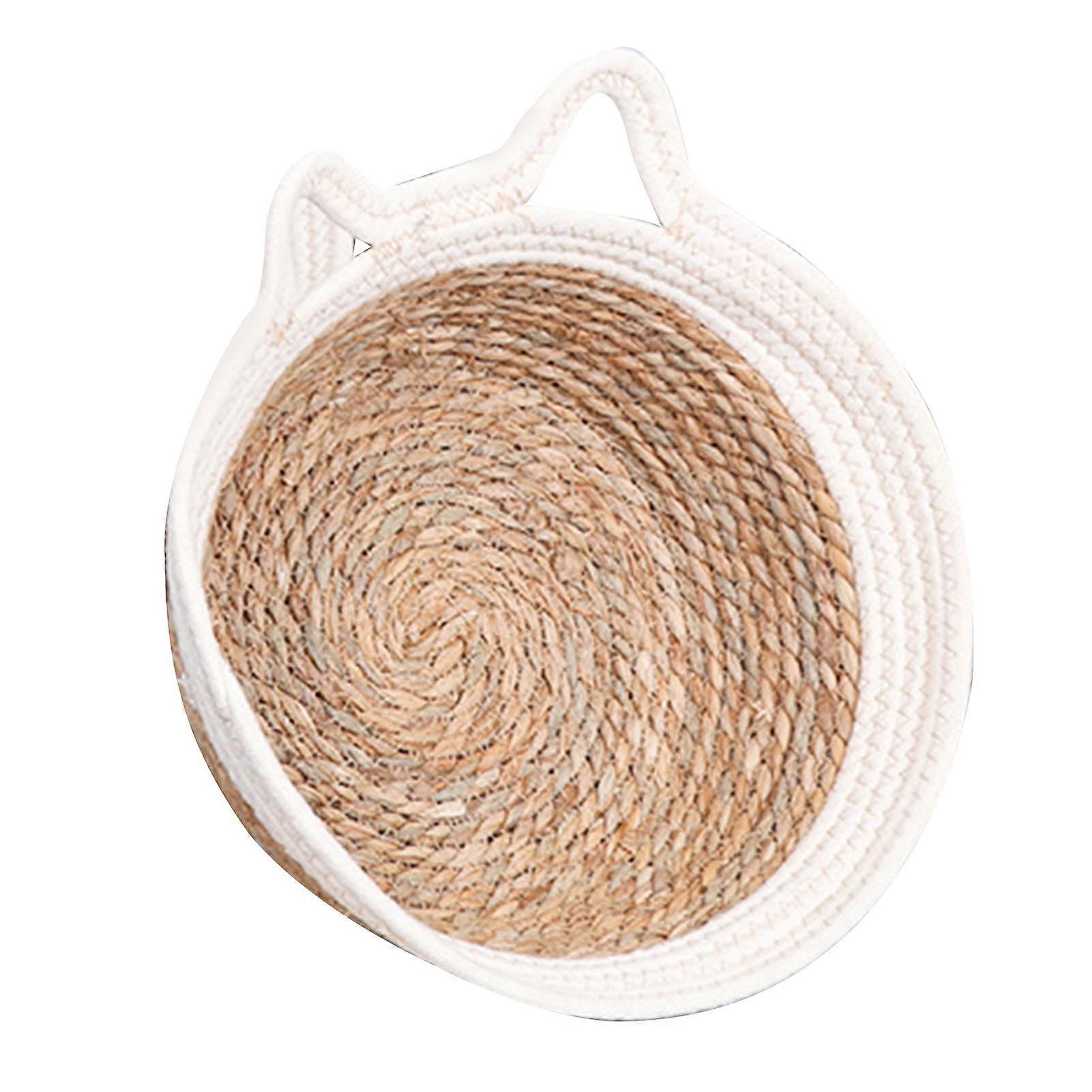 Hand Woven Cat Nest Breathable Round Cotton Rope Woven Warm Pet Sleeping Bed with Soft Cushion for Summer Cats Dogs Large (Suitable for Pets Within 7.