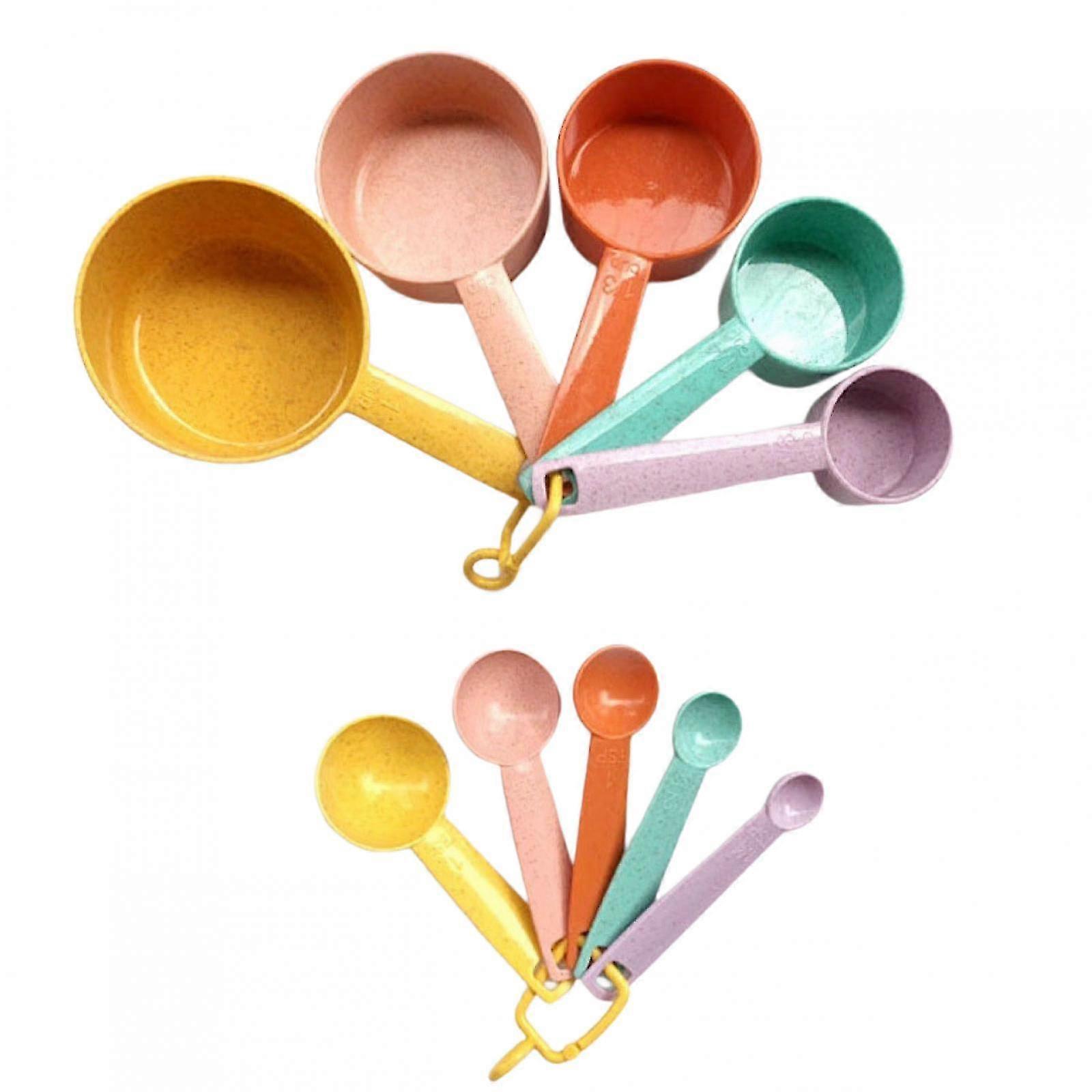 Plastic Measuring Cups And Spoons Set - 10 Pcs Colorful Kitchen Measuring Tool, Stackable Silicone Measure Cup
