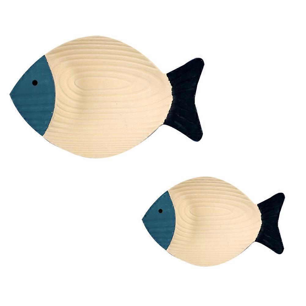 Fish Shaped Wooden Plate Wall Decor Mediterranean Style Hanging Handmade Wooden Sculpture Craft Cream Color