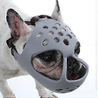 Dog Muzzle For Short Snout Dogs Breathable Holes Prevent Biting Chewing Grey Large