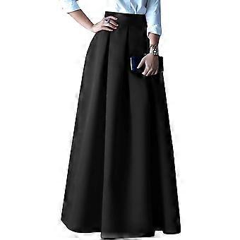 Women Solid Satin Long Skirt Elasticated Waist Elegant Banquet