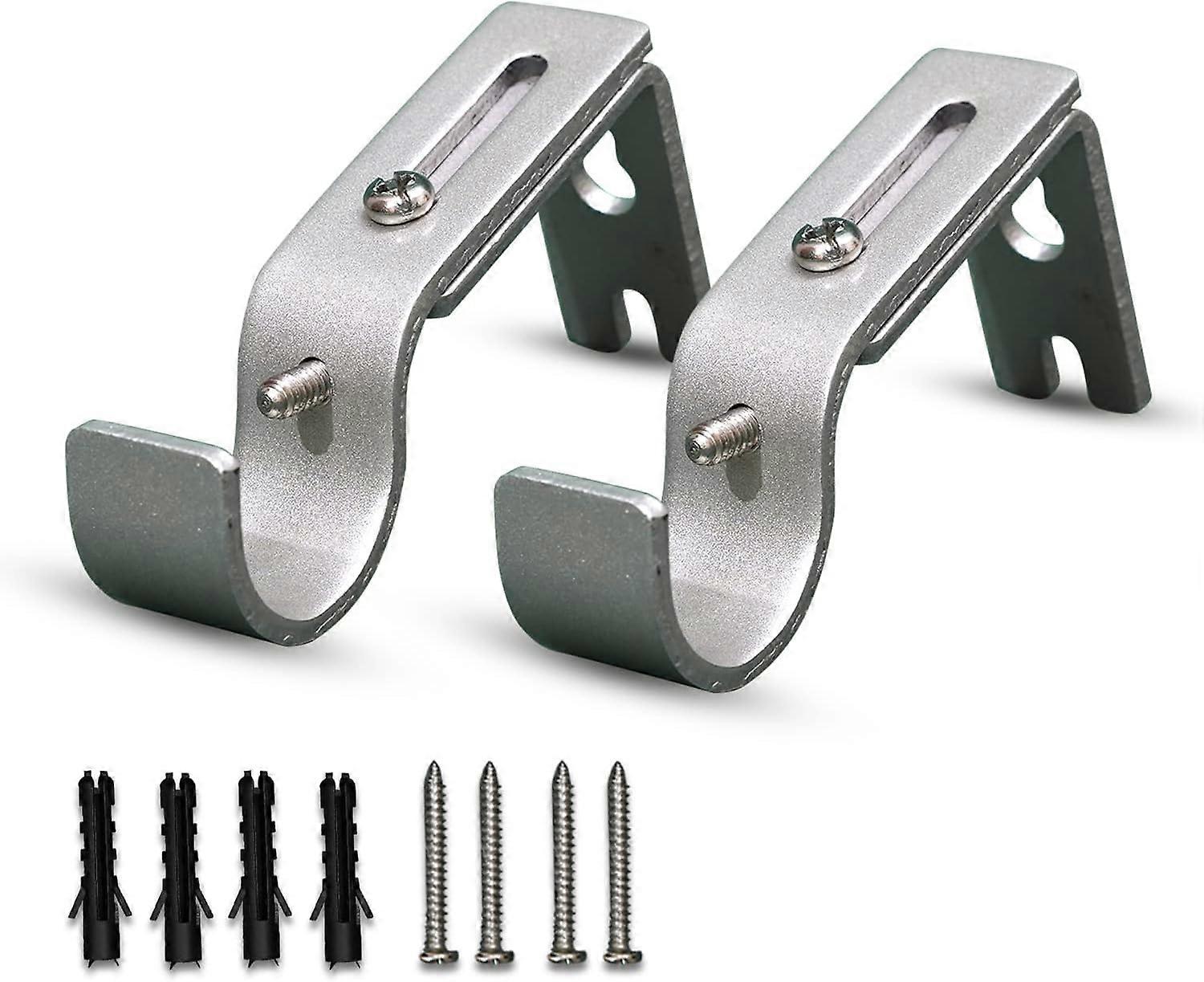 Curtain Pole Brackets 2Pcs with Adjustable Length of 9 - 12cm - Metal Curtain Rod Brackets Set with Screws for Poles(Silver)
