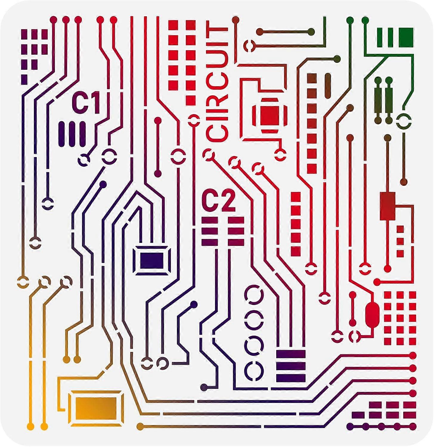 Circuit Board Stencil 11.8x11.8inch Reusable Mixed Media Stencils for Painting Large Size Electronic Sketch Stencils for Painting on Wall Wood Furnitu