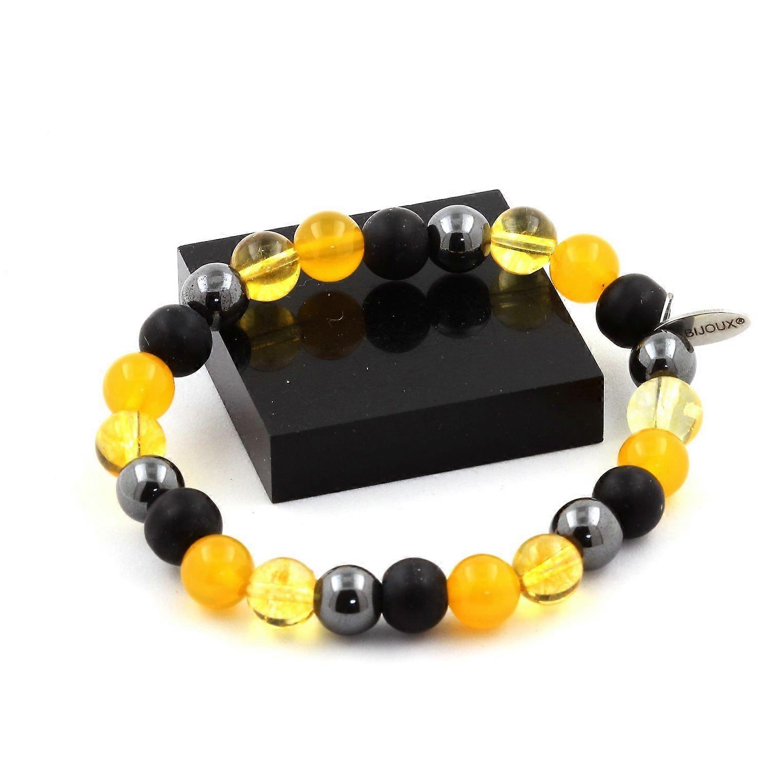 Bracelet Hematite Beads + Matte Black Onyx + Citrine + Yellow Agate 8 mm
