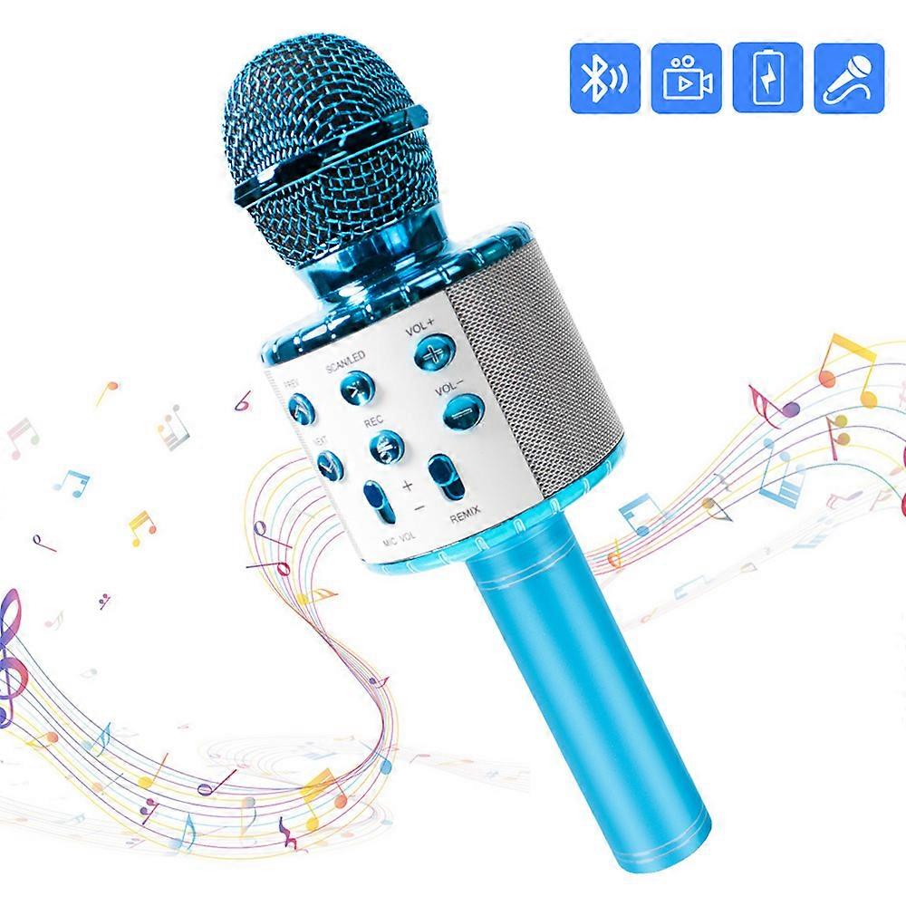 : Professional BT Wireless Microphone Karaoke Speaker KTV Music Player Singing Recorder Handheld Microphone blue