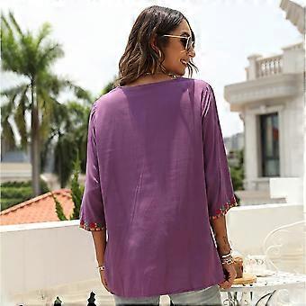 Damen Sommer Top Mit Knopfleiste - Lockere Bluse Im Boho Style