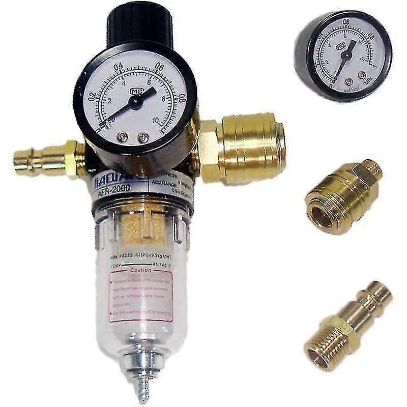 Compressed Air Service Unit - 1/4" Pressure Reducer - Compressed Air Regulator With Water Separator And German Compressor Filter Quick Connects, One P
