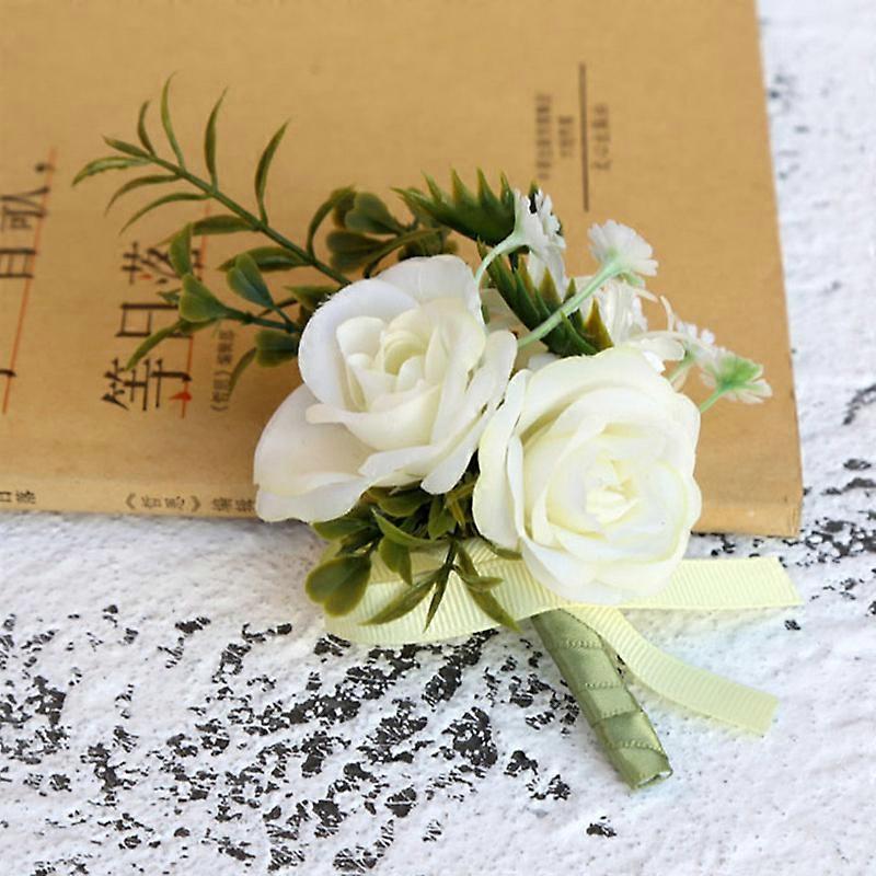 Bride Groom Corsage Beige Series Artificial Rose Flower Groomsman Boutonniere Wedding Party Mariage Accessories