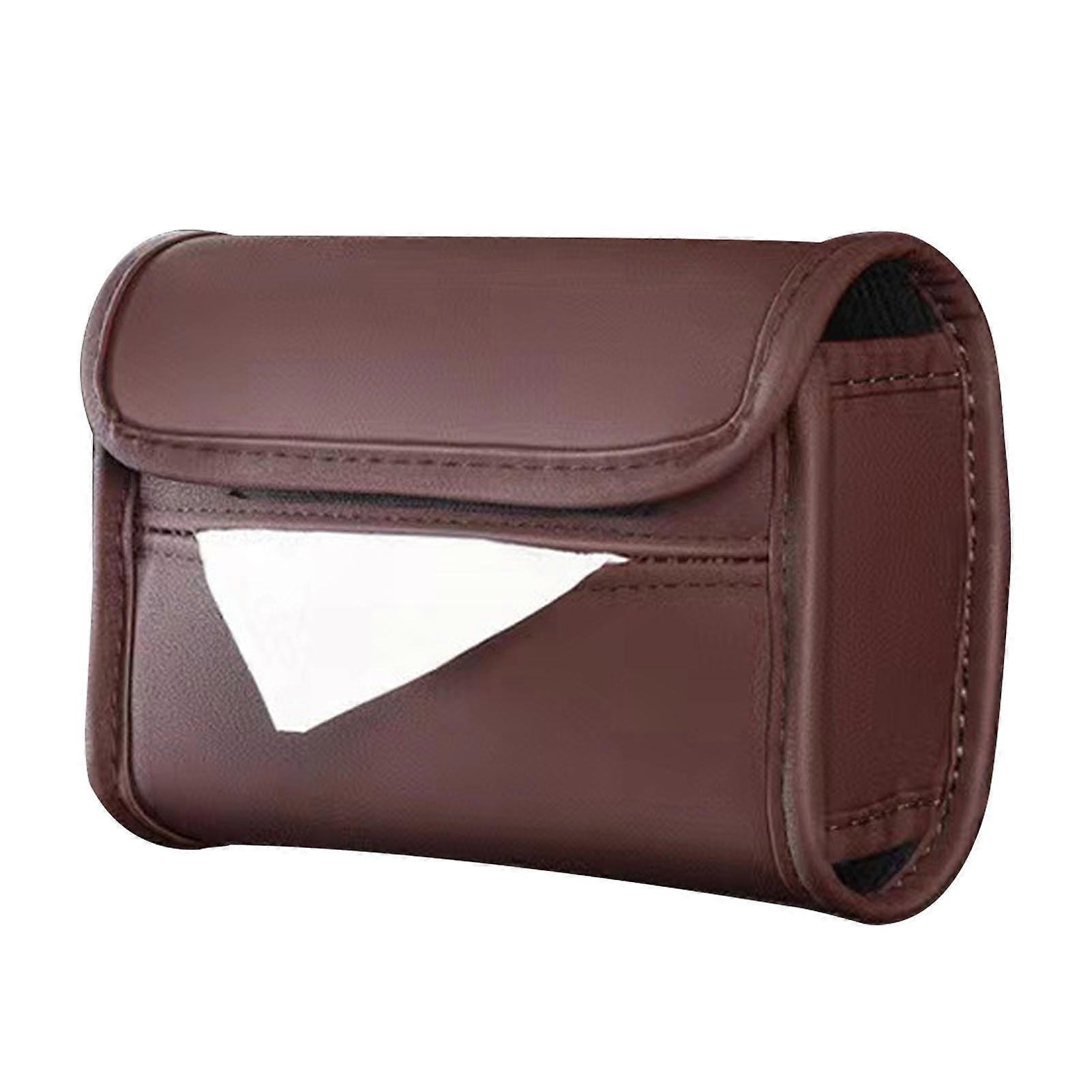 Armlen Vev Box Holder Slitesterk Pu Skinn Baksete Vev Veske Holder Serviett Arrangør Brun YEMAA