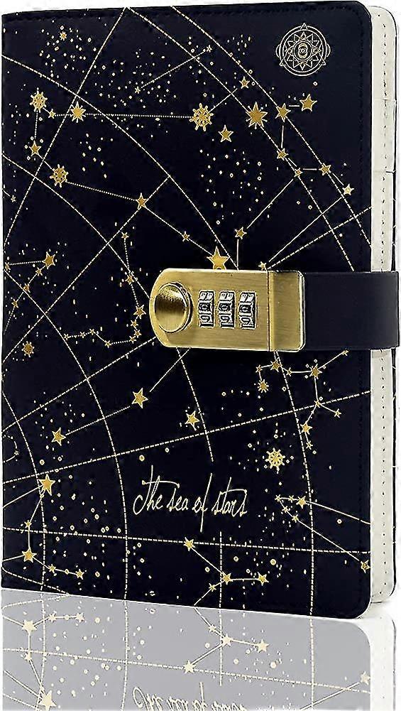 Creative Pu Leather Notebook Diary With Lock(star Pattern), A5 Secret Password