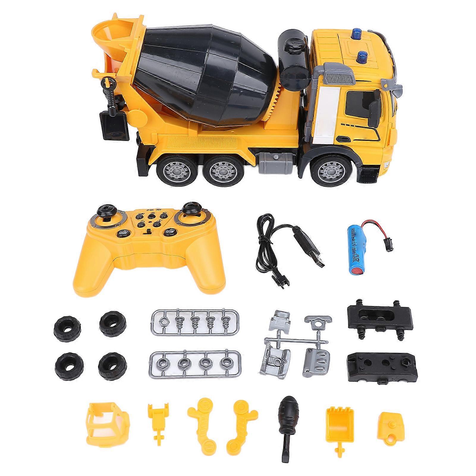 遥控搅拌车 2.4G 频率 RC 水泥搅拌机建筑卡车玩具，带音乐和灯光儿童
