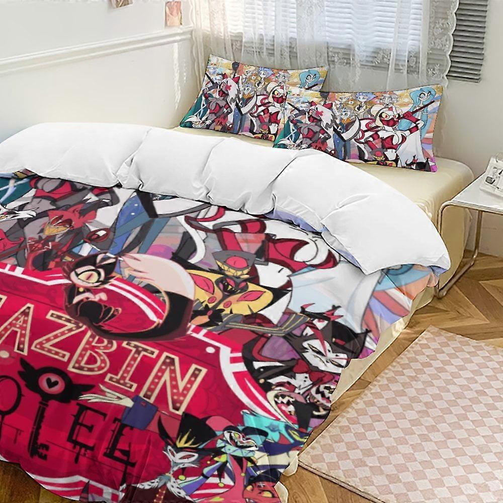 a1032 Hazbin Hotel 3-delat sängkläder set Mjukt, varmt och bekvämt mjukt sängset med 1 påslakan och 2 örngott för sovrum jfr1032