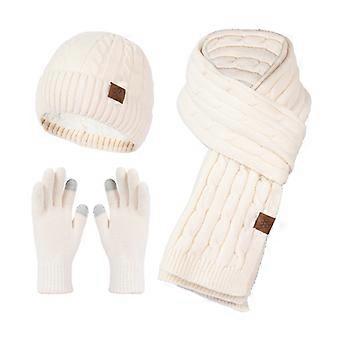 Womens Beanie Hat Scarf Gloves Set Fleece Lined Winter Hat with Pom Pom Long Knit Scarf Touchscreen