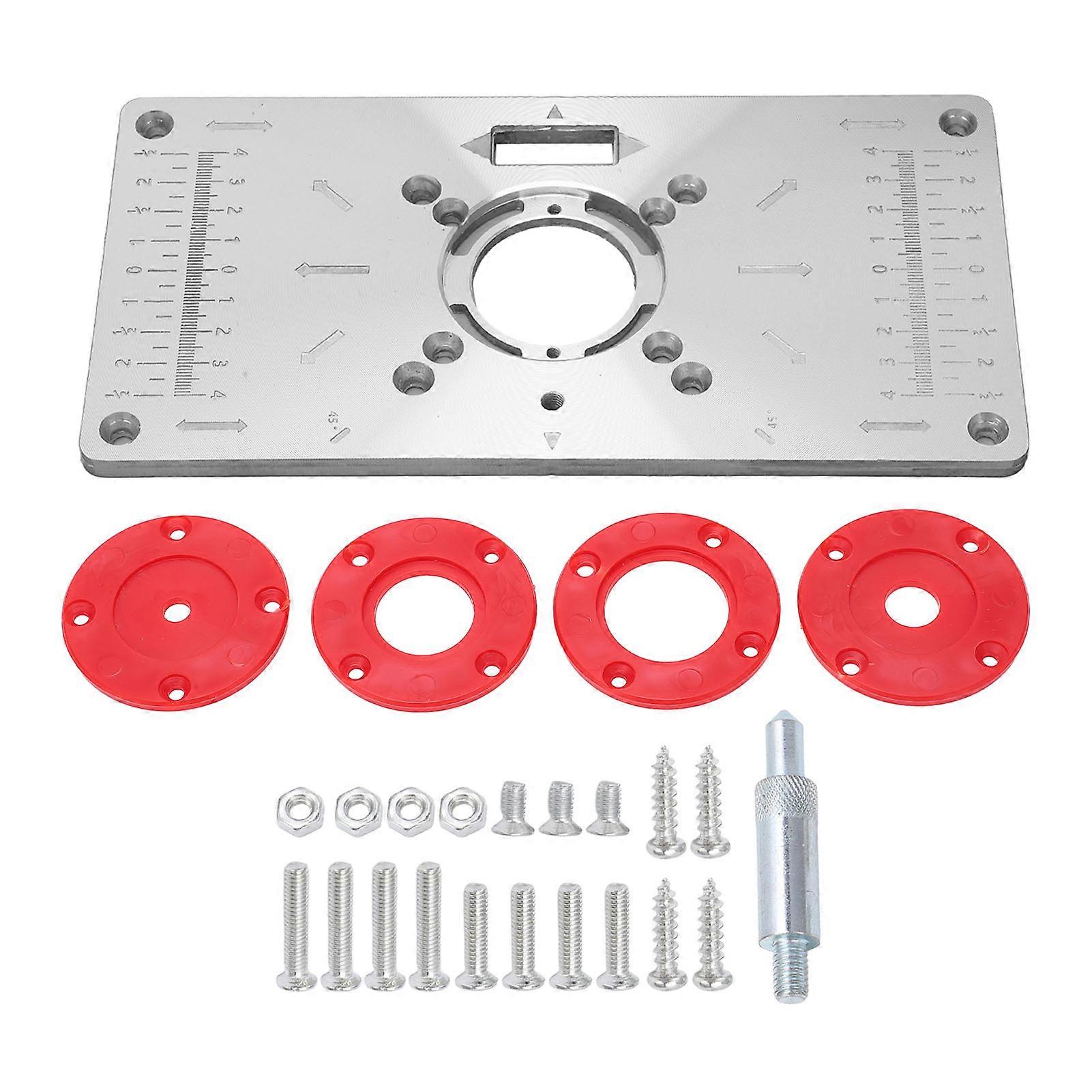 Aluminium Router Table Insert Plate for Woodworking Benches Milling Trimming Machine 8 Holes with Rings