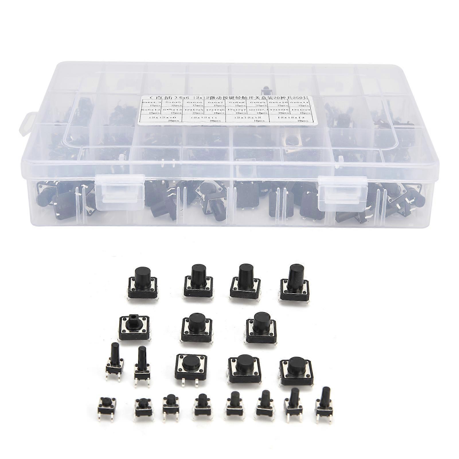 250Pcs Tact Switches 6x6 12x12 InLine Mini Easy Carry Push Button Switch for Remote ControlElectronic Toys