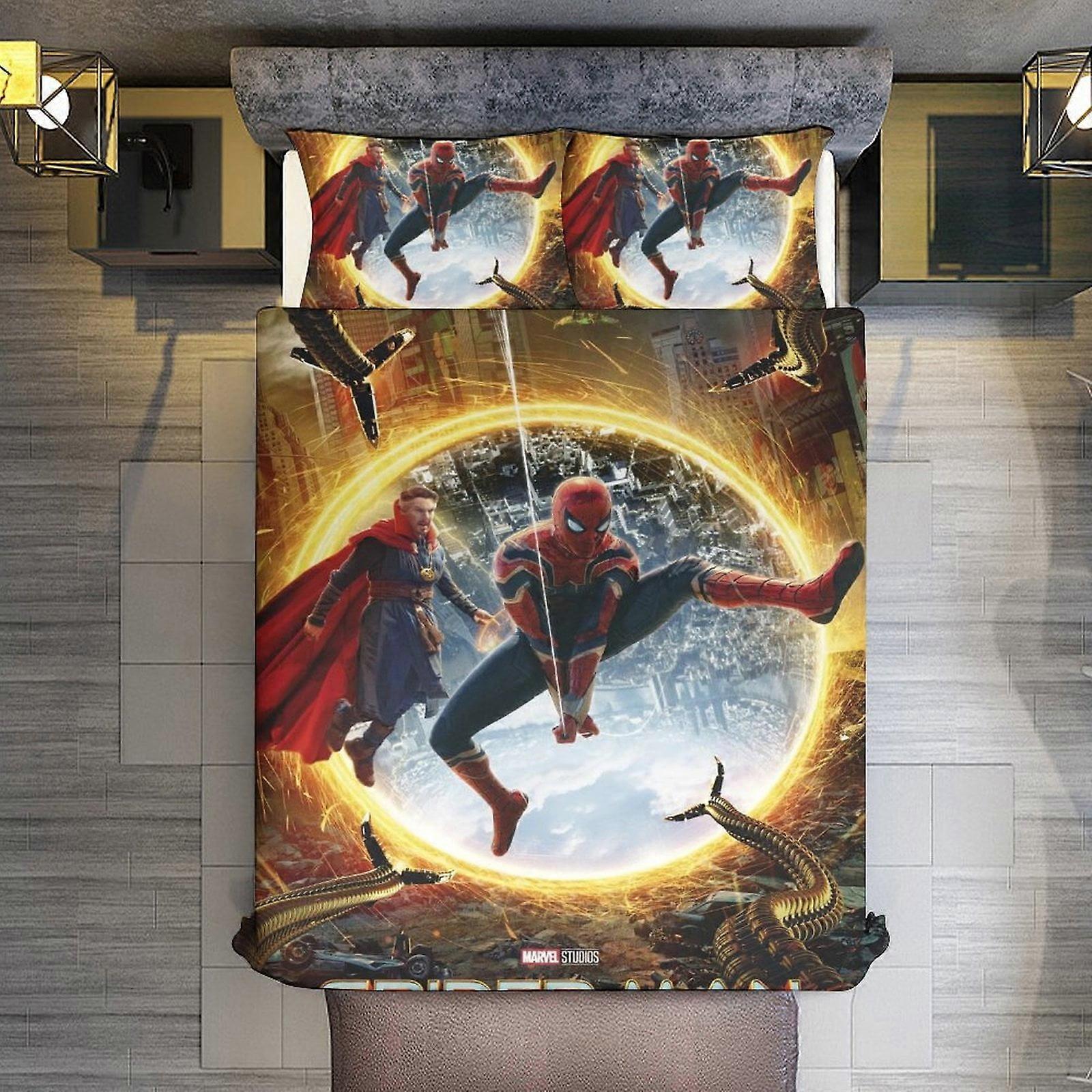 v726  Bed Sheets Bedding Spider-Man 3 Piece Sets Full/Queen Size - Reversible Microfiber Quilts with 2 Shams Soft Lightweight Bedspread Coverlet Comfo