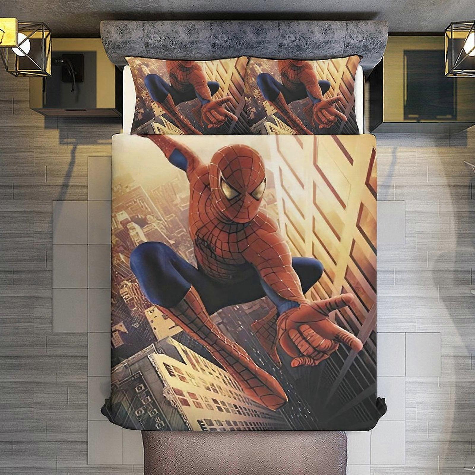 v841  Bed Sheets Bedding Spiderman Swinging in New York City 3 Piece Sets Full/Queen Size - Reversible Microfiber Quilts with 2 Shams Soft Lightweight