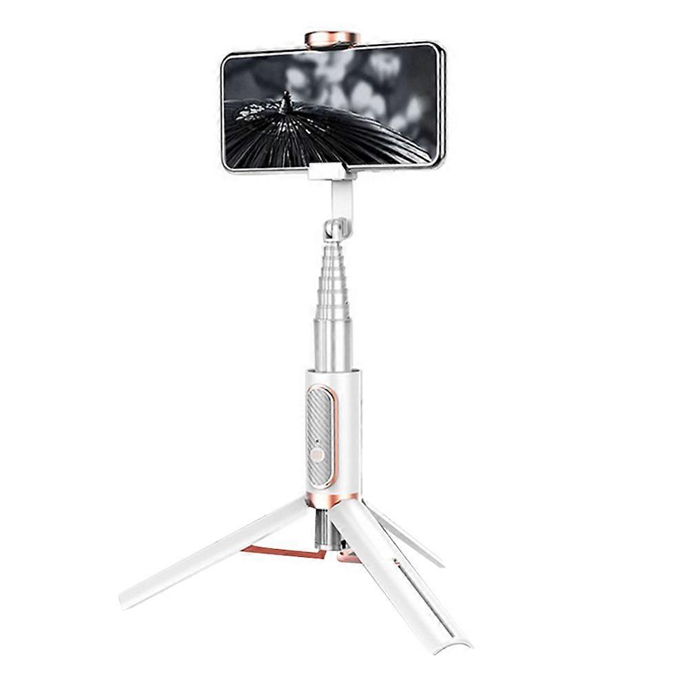 Lightweight Aluminum All in One Extendable Phone Tripod Selfie Stick Bluetooth with Remote Control-white gold