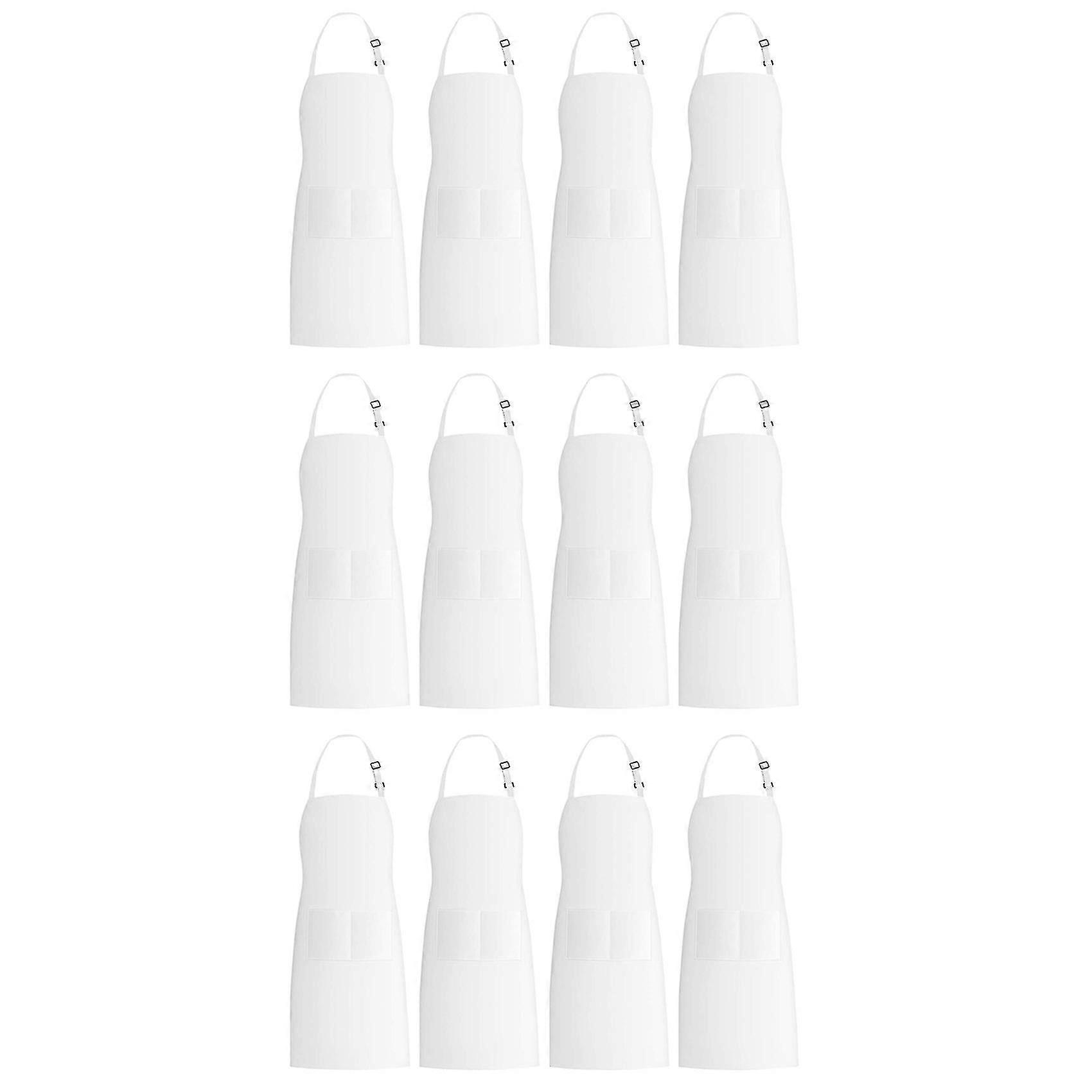 4 Pack Bib Aprons With 2 Pockets Adjustable Chef Apron , White