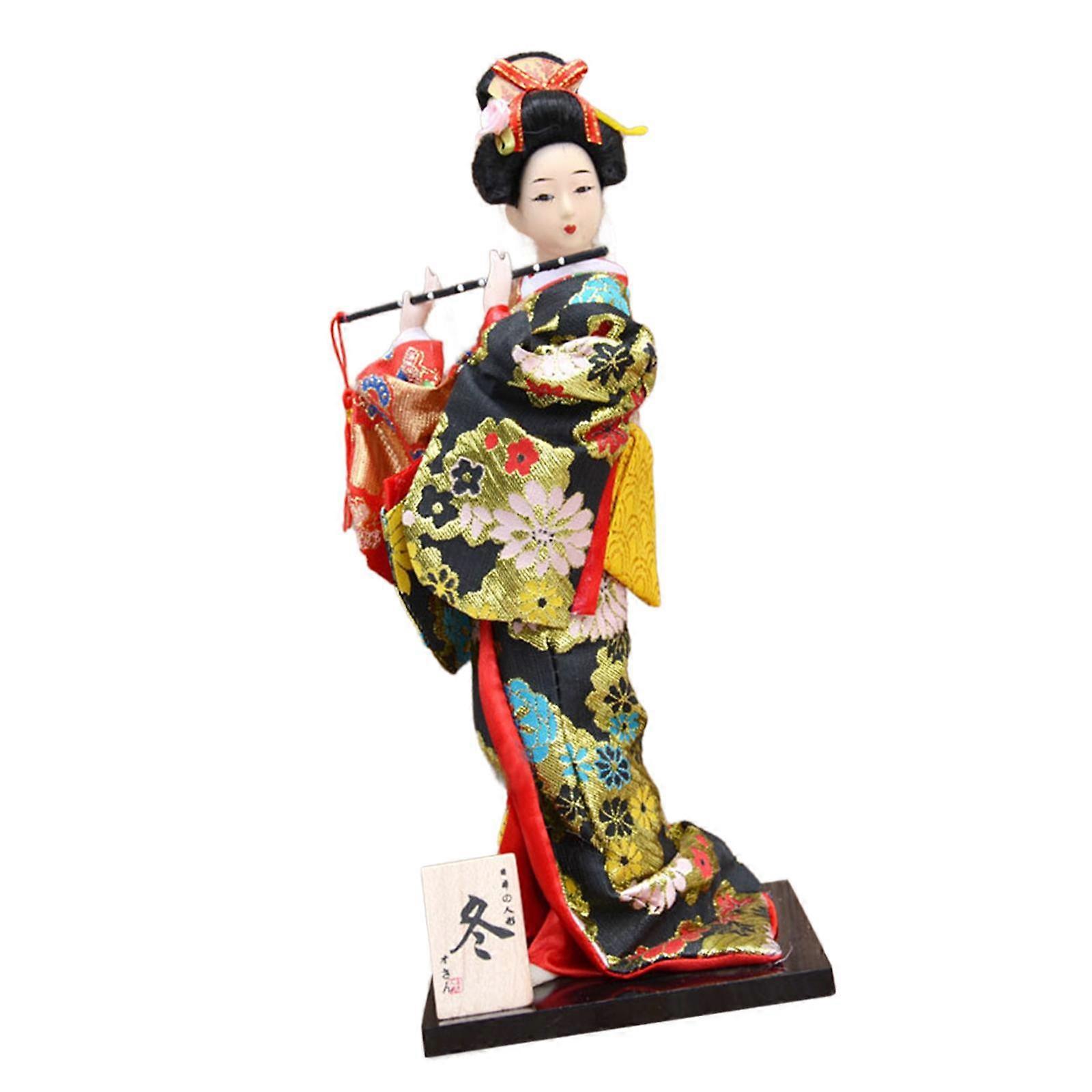 Japanese  Kimono Doll Folk Ethnic Statuette for Desk Cabinet Bookshelf Style A