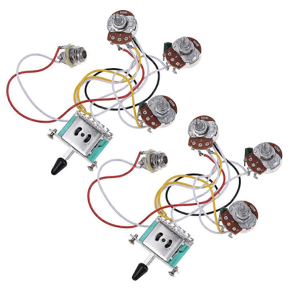 2 Pcs Guitar Wiring Harness Kit 5 Way Toggle Switch 250K 2T1V Pots for Strat