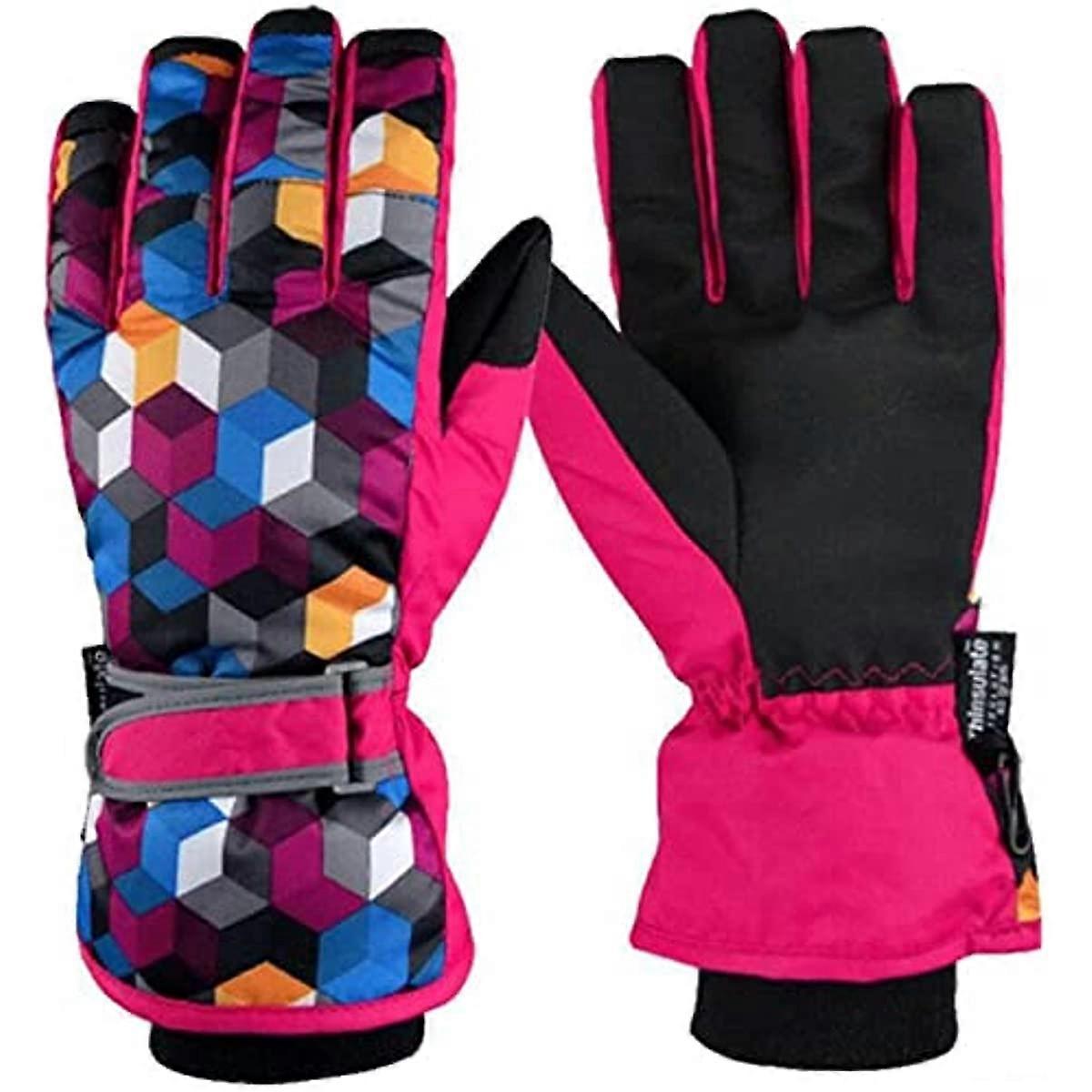 AOOPOO Parent-Child Style Ski Gloves - Waterproof Winter Warm Thermal Skiing Snowboard Cycling Gloves for Women Red