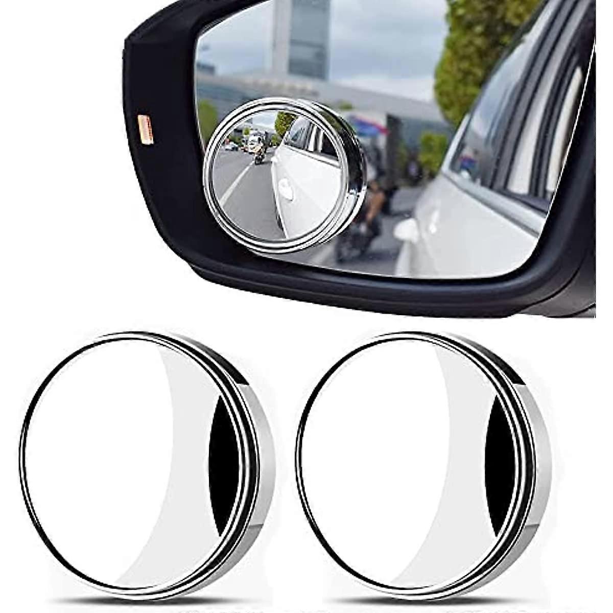2 Pcs Blind Spot Mirrors, 360 Rotate Sway Silver Round Curved Convex Wide Angle Mirror, Waterproof HD Crystal Glass Blindspot Mirrors for Car, SUV Tru