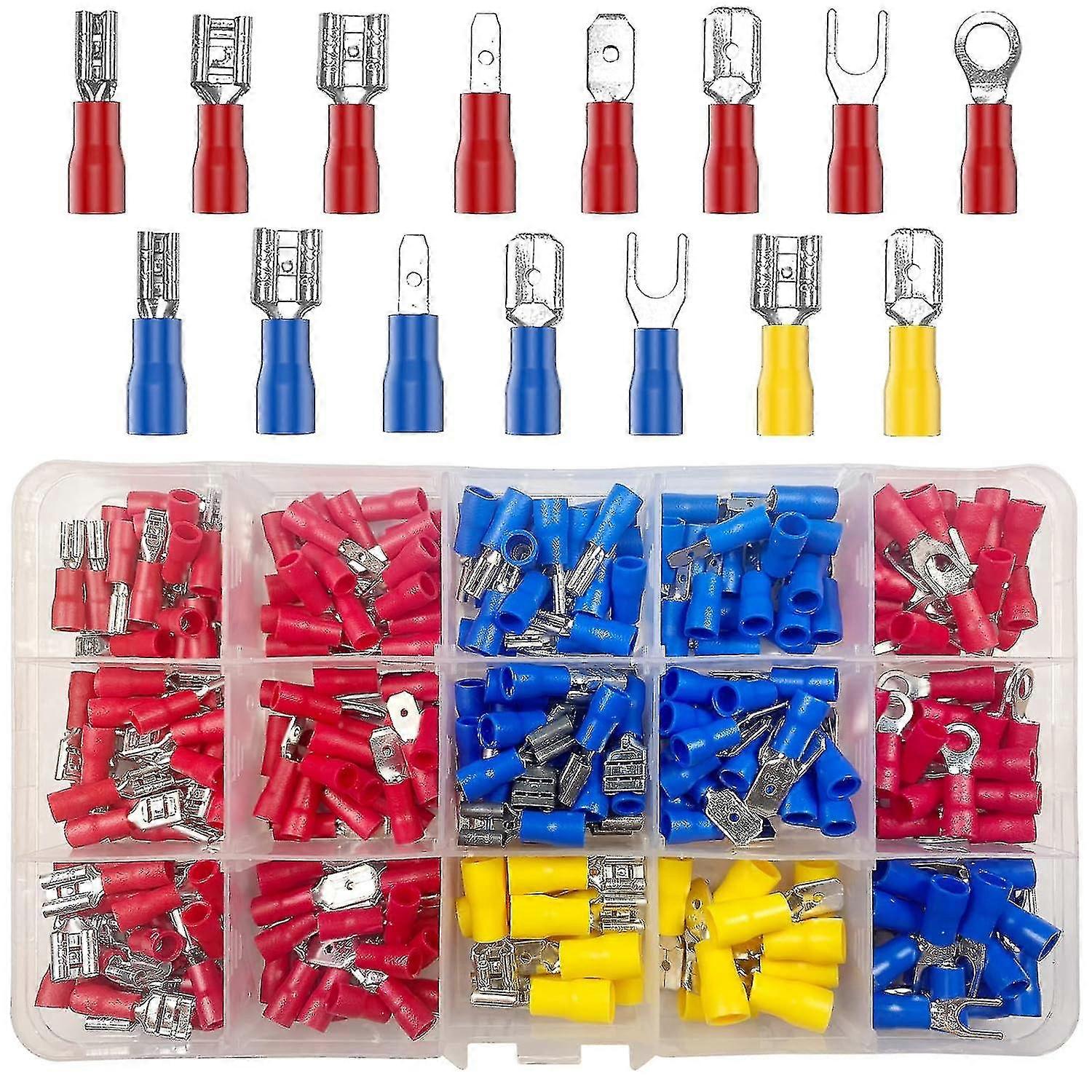 280 Pieces 15 Types Electrical Crimp Terminals, Electrical Crimp Connectors With Insulating Sockets, Flat Ring Fork Terminals