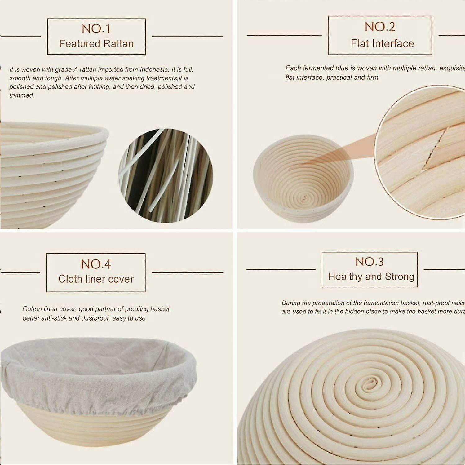 9'' 25Cm Round Banneton Bread Proofing Basket Proving Storage Hamper Trays