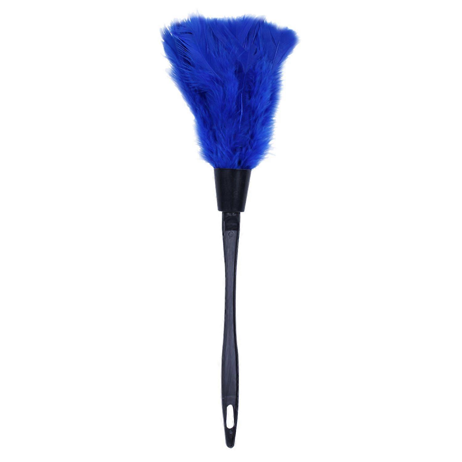 1pc Turkey Feather Duster with Black Plastic Handle Cleaning Tool(blue)35cm