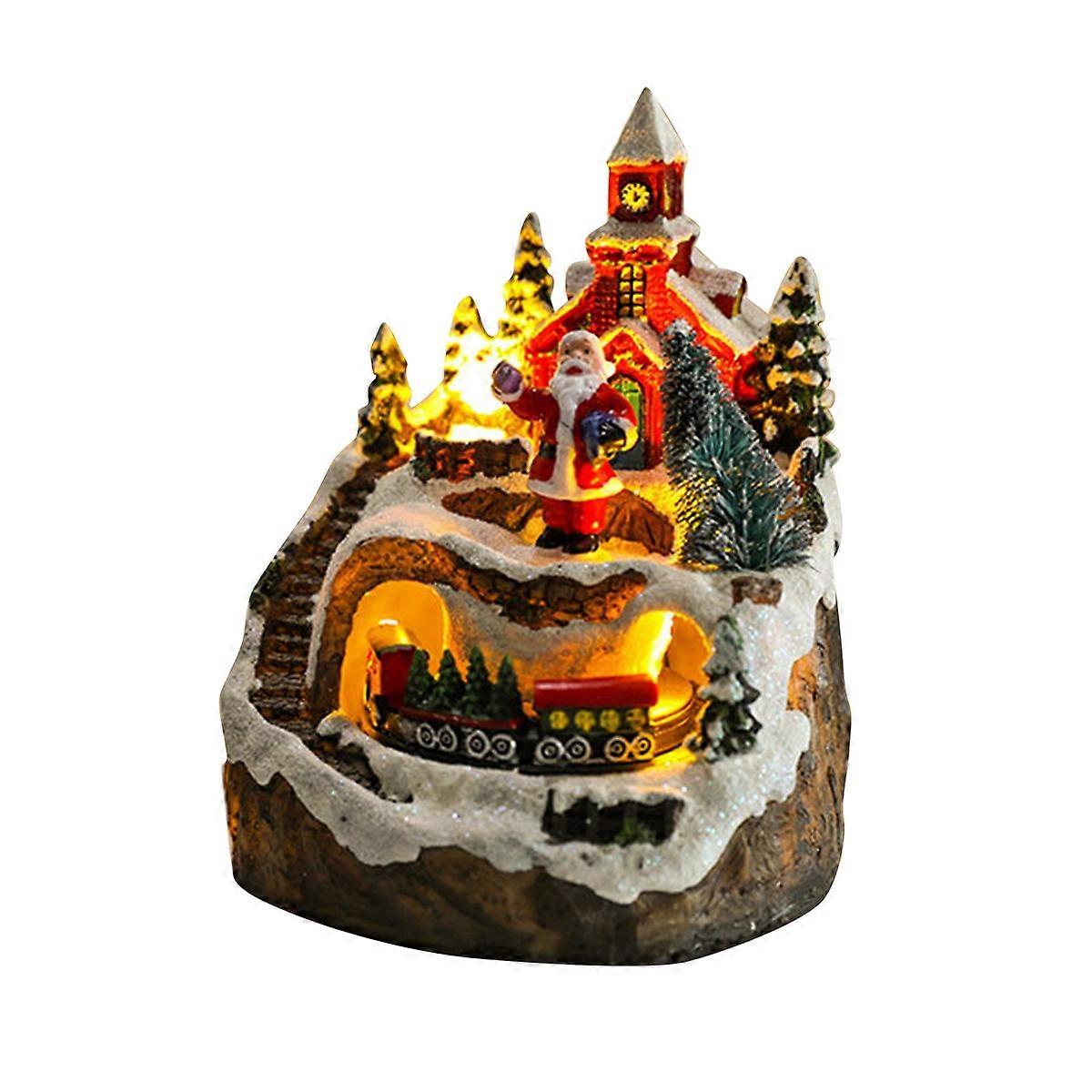 Christmas Village Houses Sets Rotating Train Display Figurines LED Light Up Christmas Holiday Decor