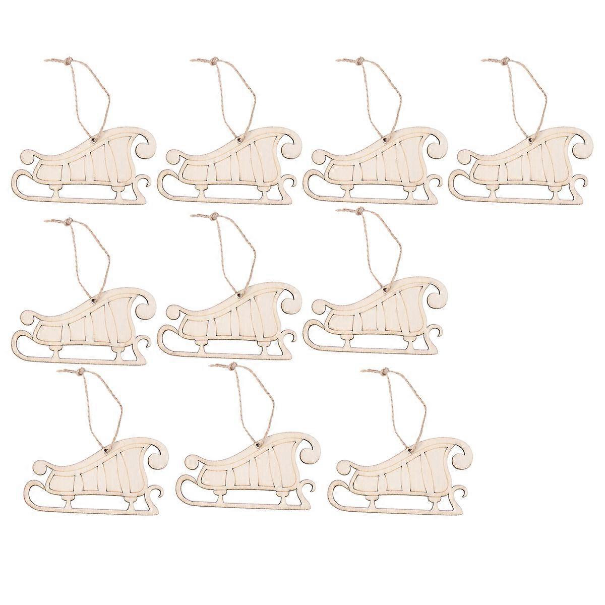 10pcs Christmas Hanging Pendant Decor Creative Santa Sled Design Wooden Hanging Tag Decorative Props Christmas Supplies with Hemp Rope for Tree Home G