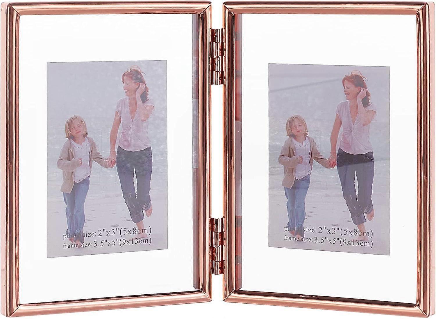 5x7 inch Folding Double Metal Photo Frames Double-Sided Metal and Glass Picture Frames Hinged Family Photo Frame for Desktop or Tabletop DIY Frame Fol