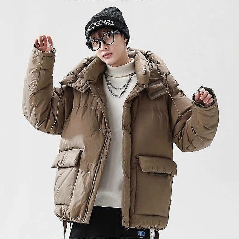 Men's Winter Style Stand-up Collar Basic Down Jacket Solid Color Warm Thickened Down Coat Couples MWY040 Brown