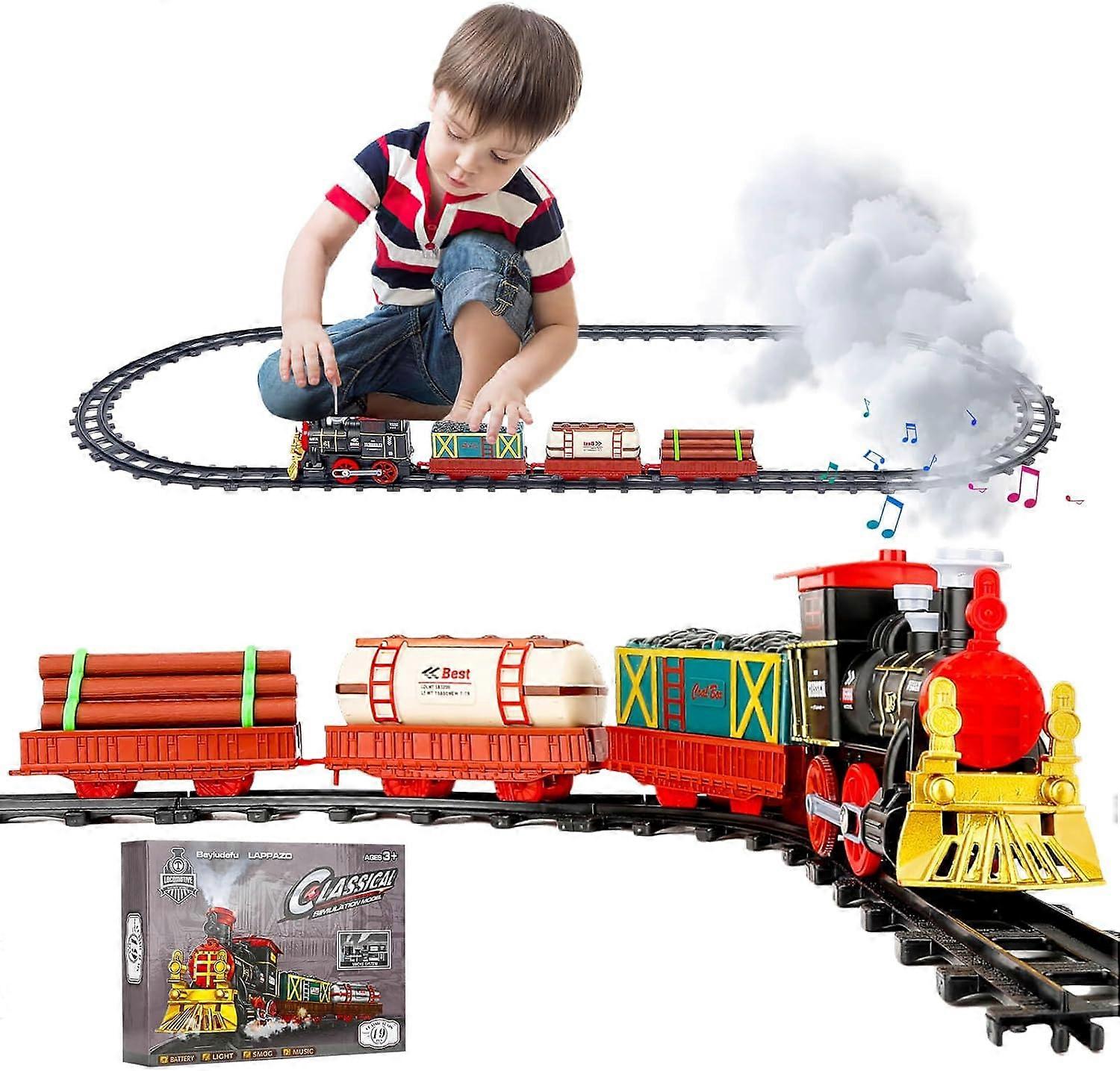 עץ חג המולד W / קול עשן ואור מופעל על ידי סוללה צעצועי רכבת מתנה עם קטר קיטור קטר קרון ומסלול