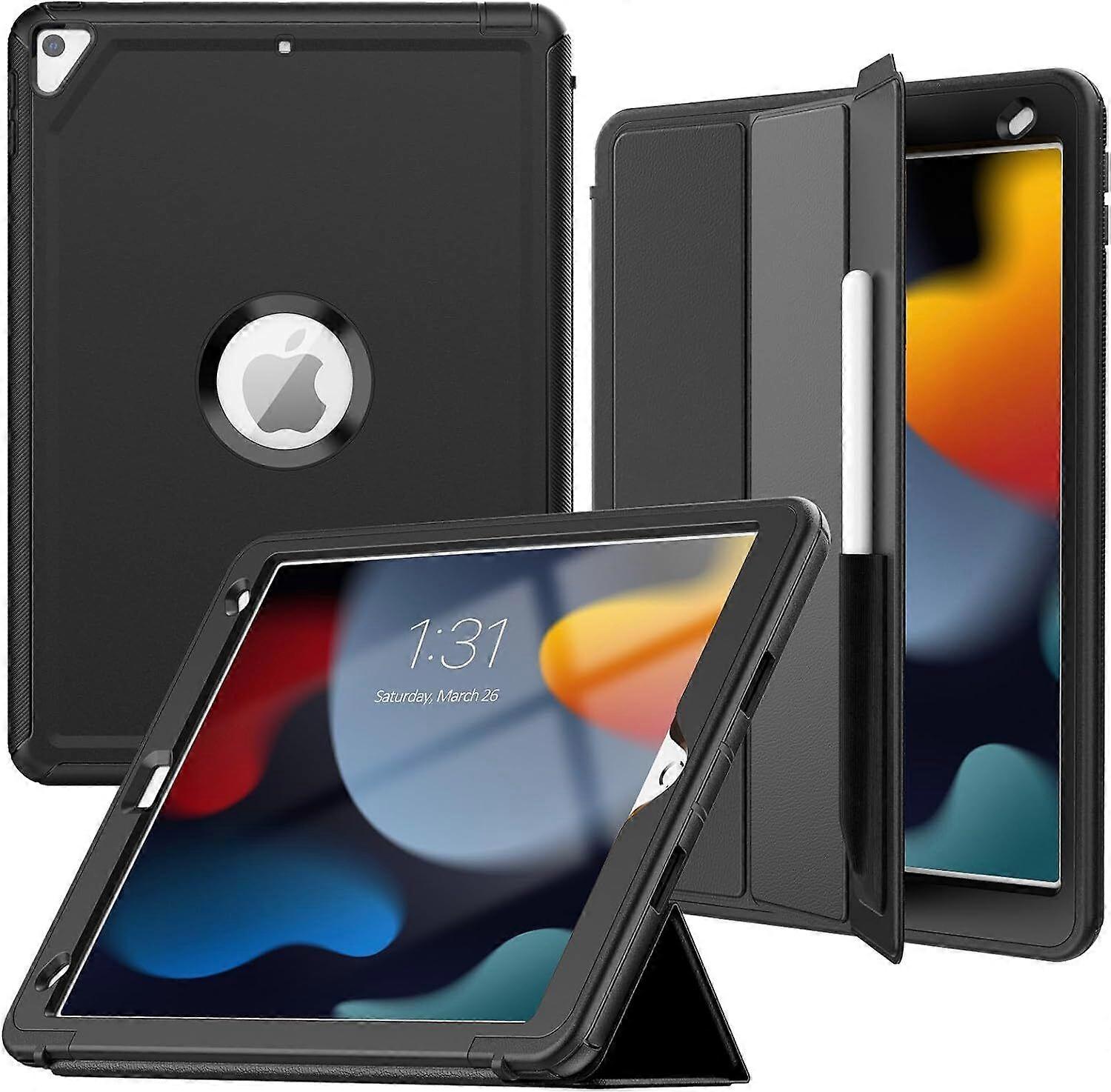 Case for iPad 9th 8th 7th Generation 10.2 inch 2021 2020 2019, Durable Protective Cover with Pencil Holder Folding Stand Smart Magnetic Cover Auto Sle