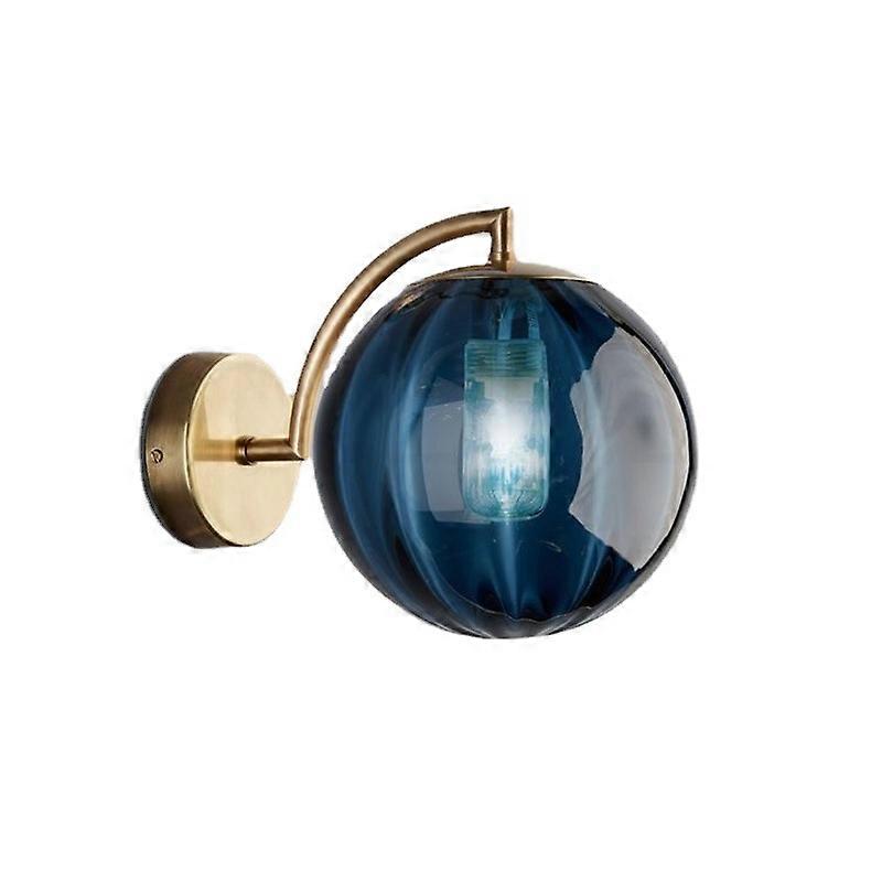 Applique a sfera in vetro blu con lampada da parete a luce calda con base in oro per comodino