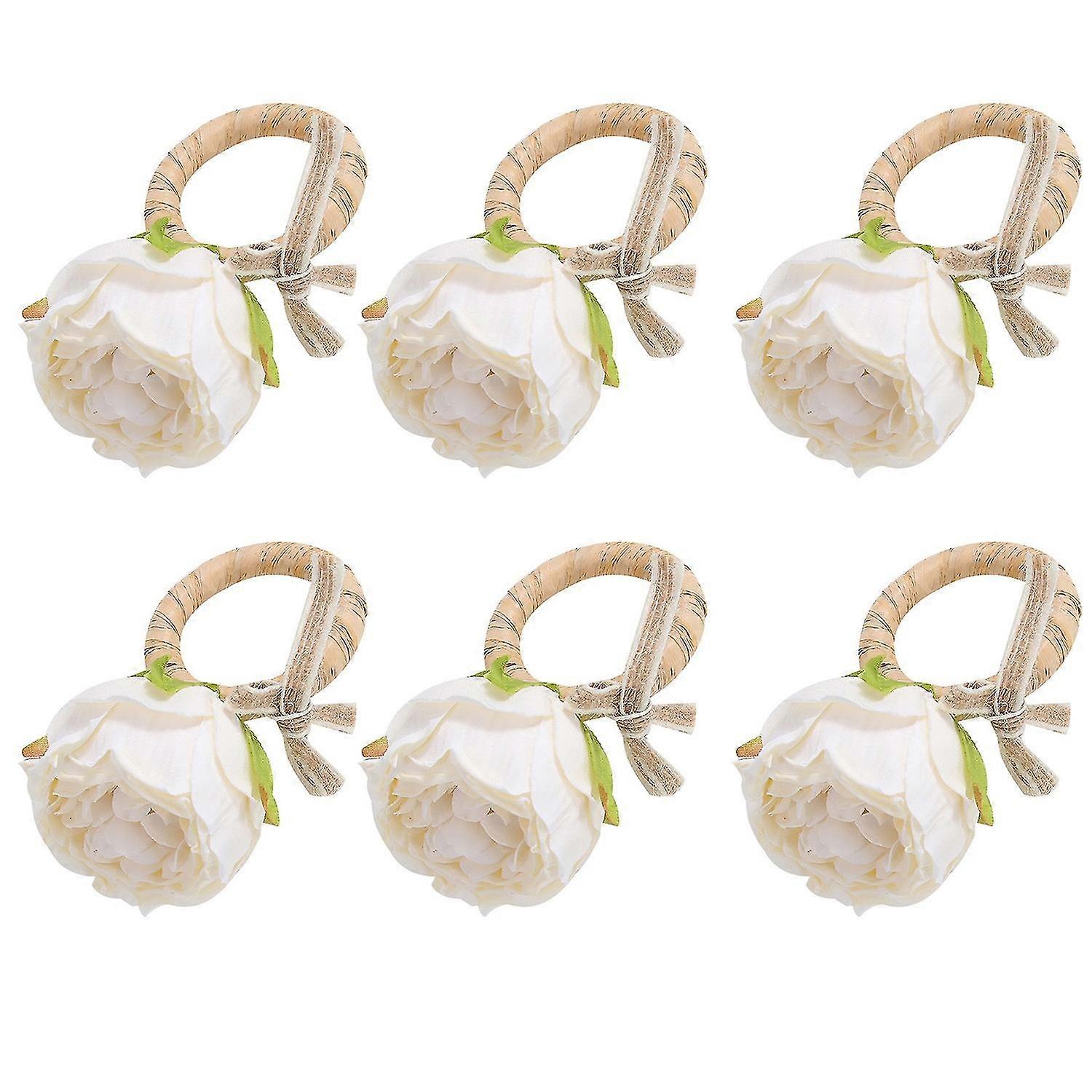 6 Pcs Rond De Serviette Facile D’entretien Pas Flétrissement Ne Se Fade Anneau Rond Artificiel Rose Fait Main DIY Serviette B