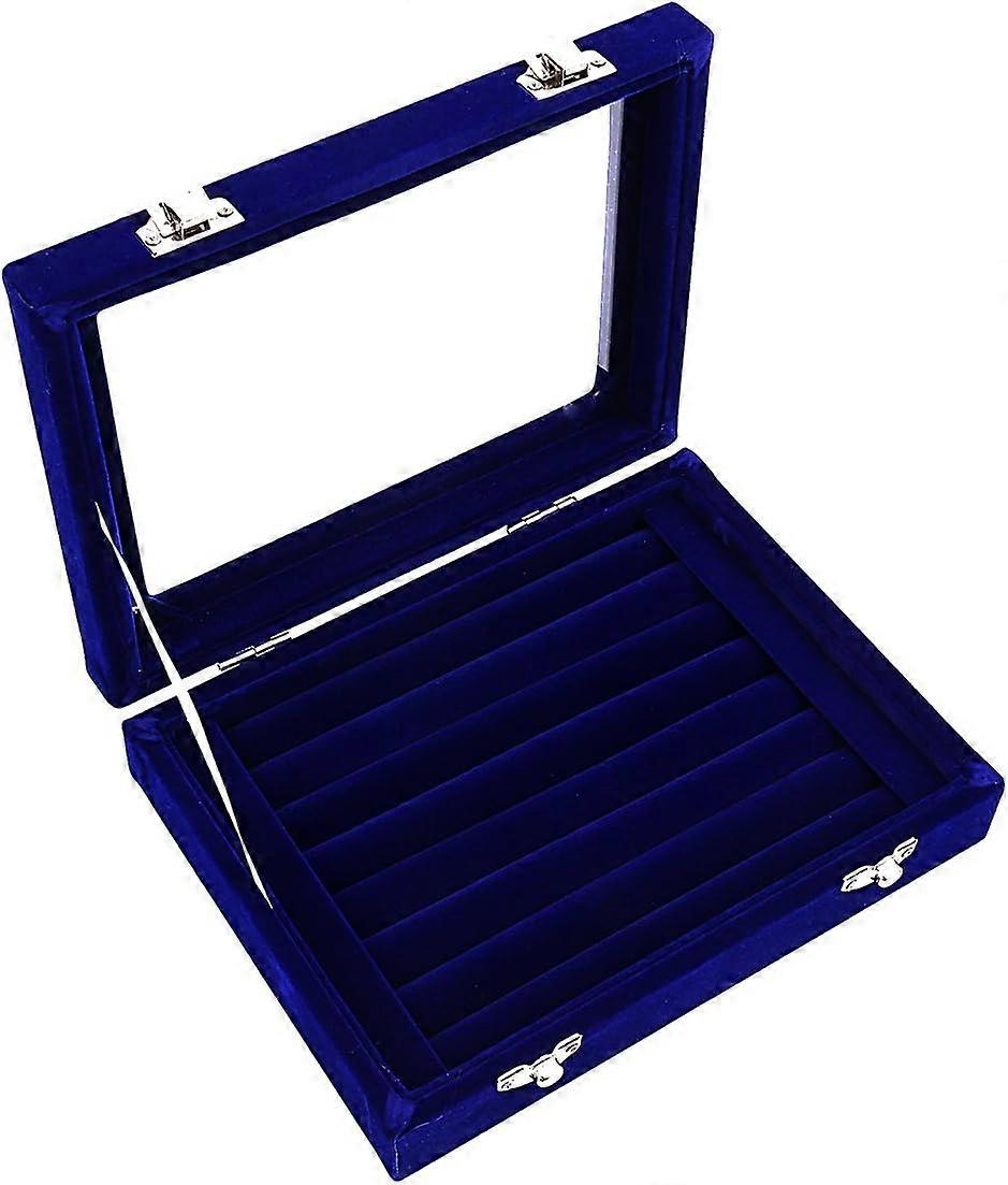 Glass Ring Jewelry Storage Box Tray Box Holder Earring Storage Box Display Blue