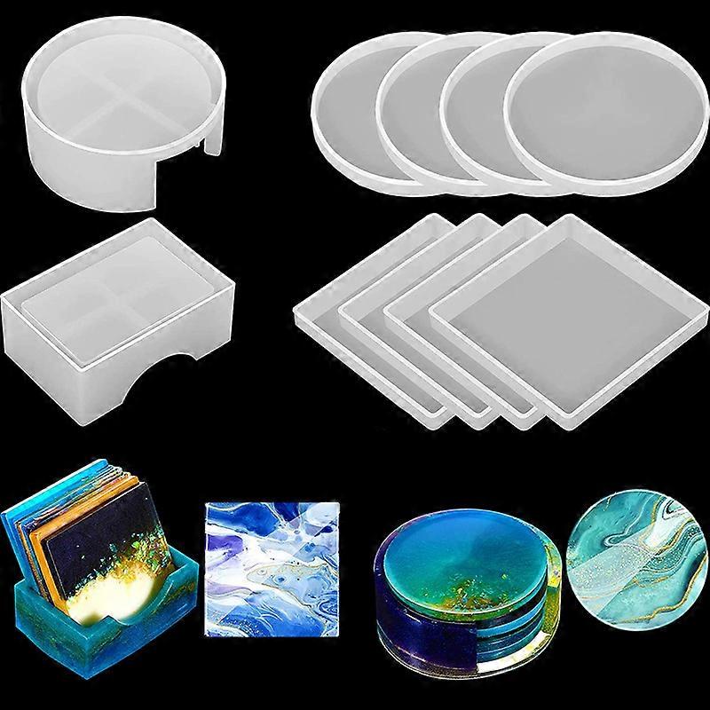 10 Pieces Resin Molds for Silicone Coasters Storage Box Round Rectangle Mold Epoxy Silicone Mold for DIY Art Craft Cup Mat