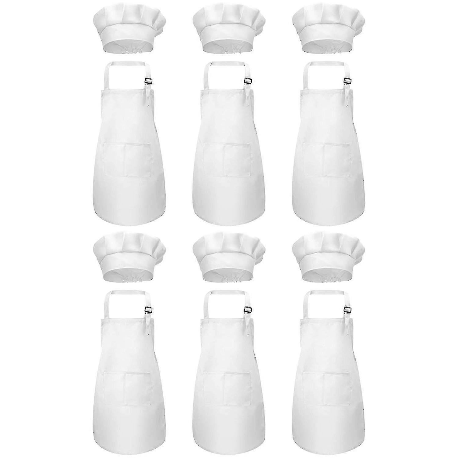 12-piece Apron And Chef Hat Set, Adjustable Children's Apron With Pockets (white, Suitable For 2-6