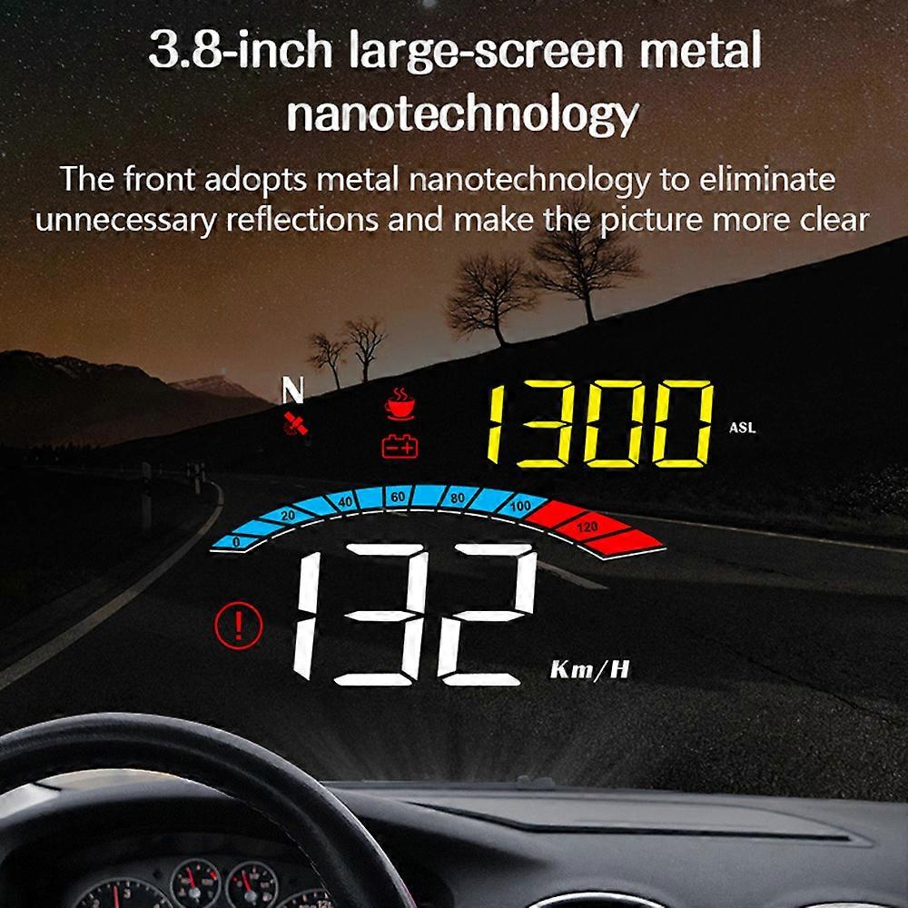 GPS Car Head Up Display HUD Windshield Projector with Speed Clock Overspeed Warning Mileage Measurement Water Temperature