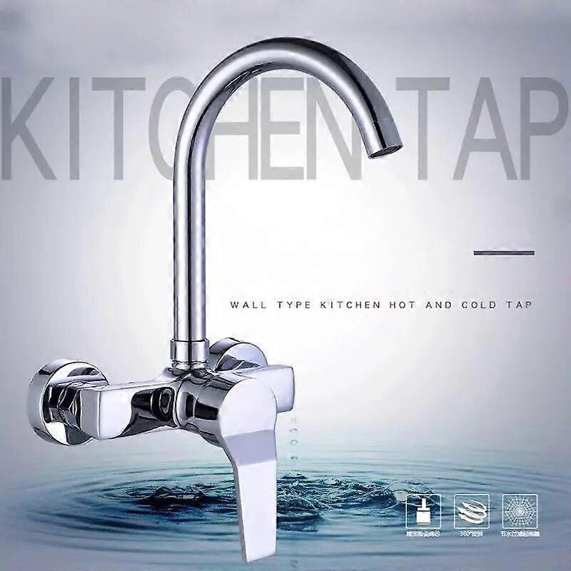 Becola Wall Mounted Kitchen Faucet Single Handle Bathroom Sink Mixer Taps Dual Holes Hot and Cold Water 360 Degree Free Rotation