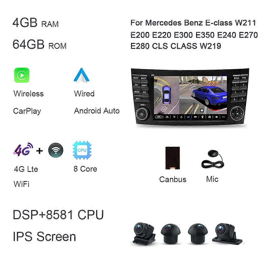 كاربلاي 7 "4G LTE Android 12.0 128GB + 8GB 8 Core سيارة راديو سيارة دي في دي لاعب لمرسيدس بنز E-class W211 E200 E220 E300 E350 E240