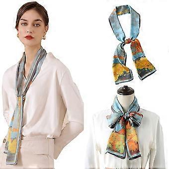 Damen Seidenschal Vintage Briefdruck Seidenschal Turban Pferdeschwanz Kleine Seide Olaof Schal