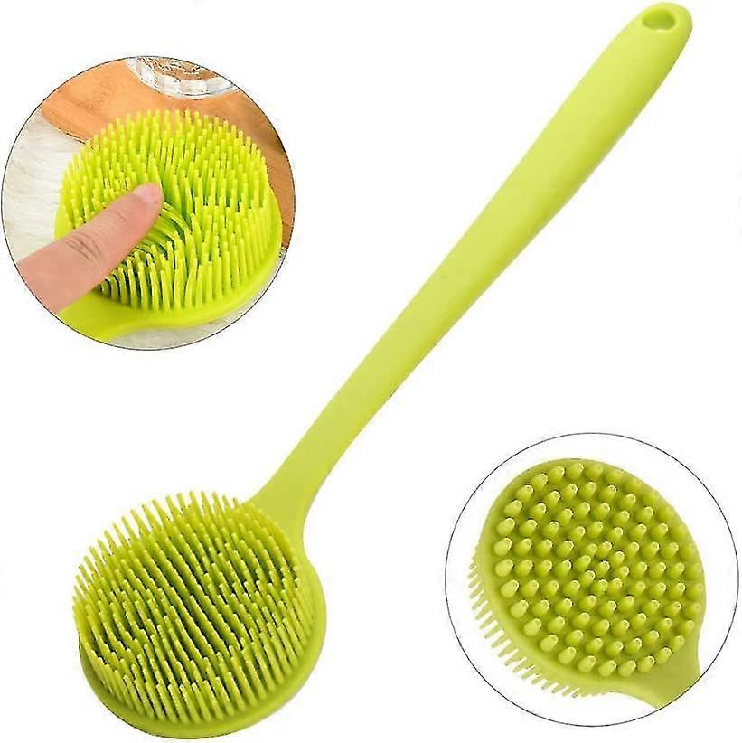 Long Handle Silicone Bath Brush, Bath Brush With Extra Soft Bristles, Double-ended Brush With Massage Function, Green