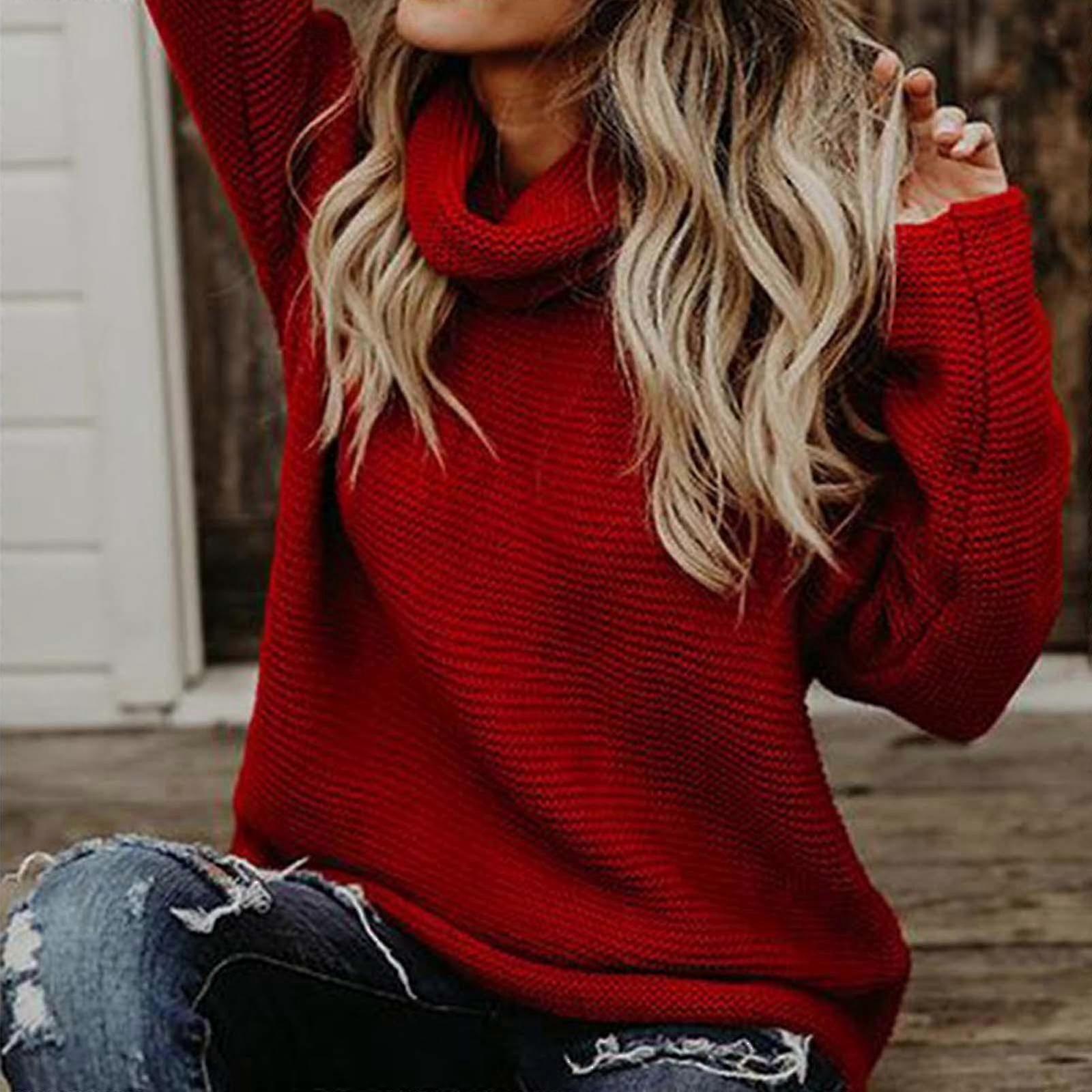 Femmes Cowl Neck Pull tricoté Winter Jumper Top