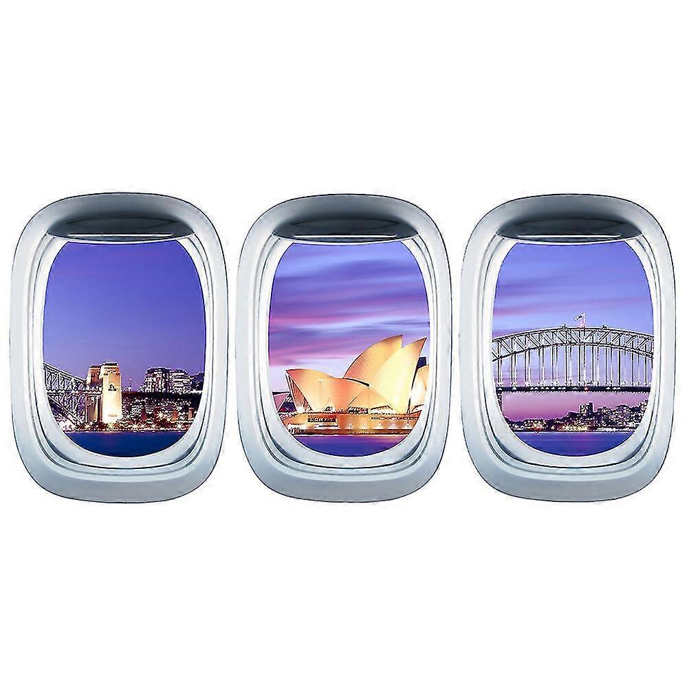 3 Sheets Simulation Airplane Window Sticker Landscape Wall Decal 3d Wall Decal