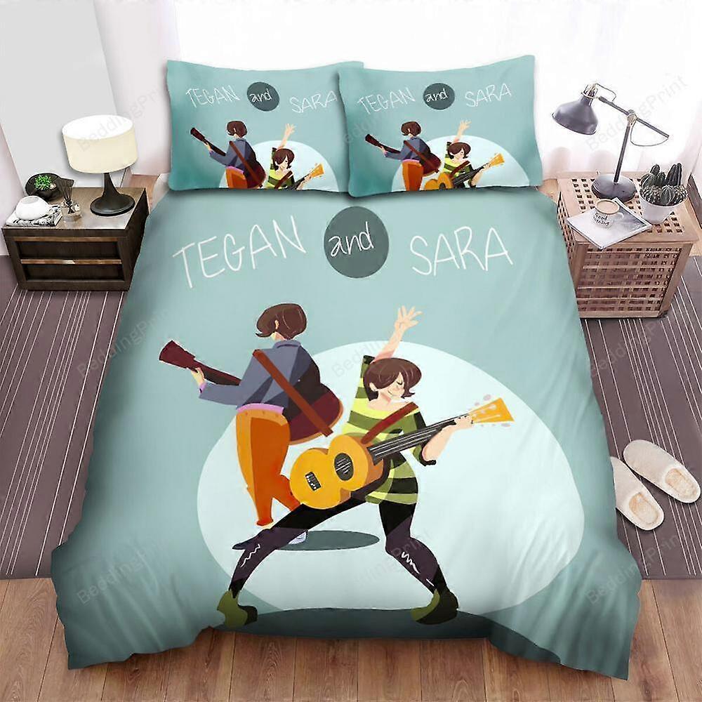 v5141 Lençóis Tegan E Sara Tocando Guitarra Capa de Edredão Conjunto Colcha Fronha Lençóis IU5141