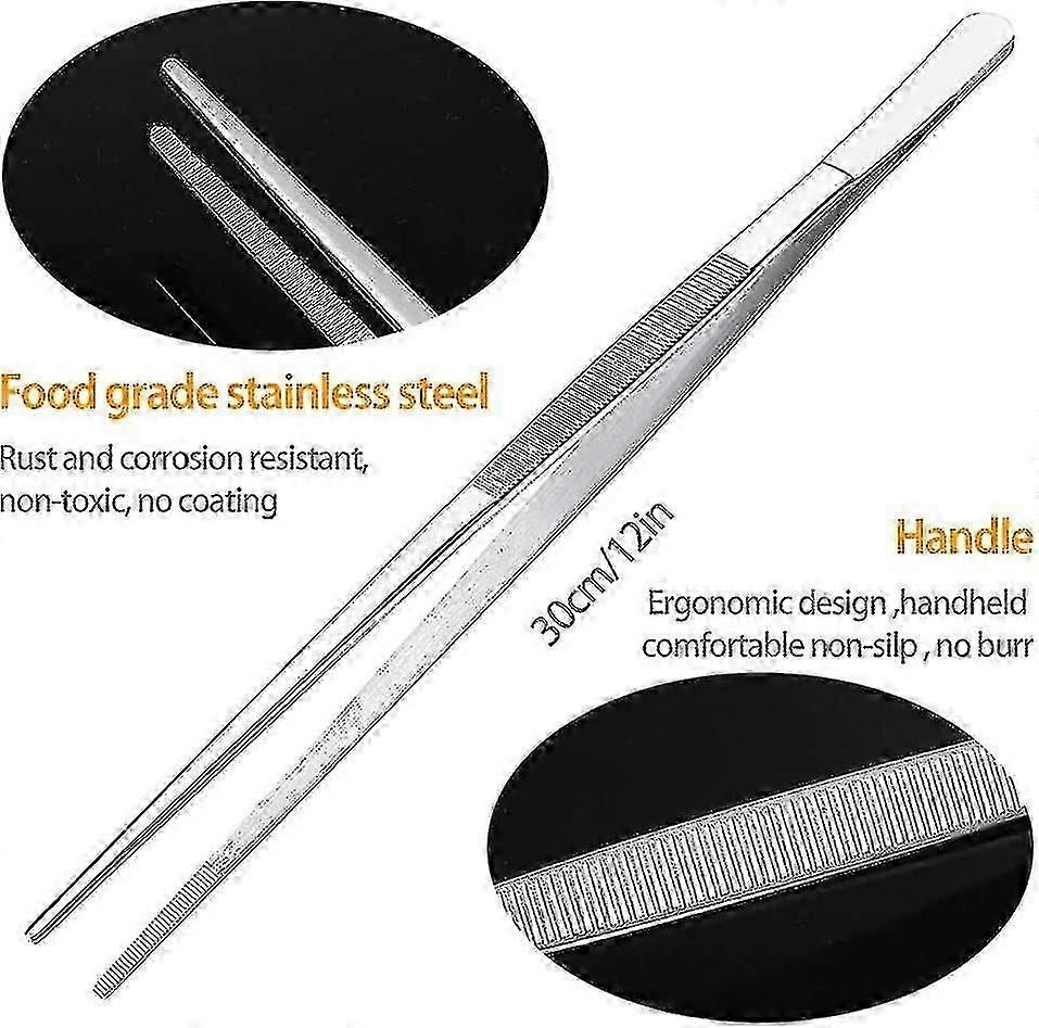ملاقط طبخ ستانلس ستيل طويل ، 2 قطعة ملاقط طبخ ستانلس ستيل ، ملاقط شواء ملاقط (30 سم)
